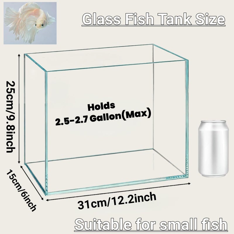 Tlence 3 Gallon Glass Fish Tank, Small Betta Fish Aquarium, Ultra Clear Rectangular Glass Bowl for Shrimp, Mini Desktop Aquatic Planting Cube for Goldfish Snails, Easy to Clean - Image 2