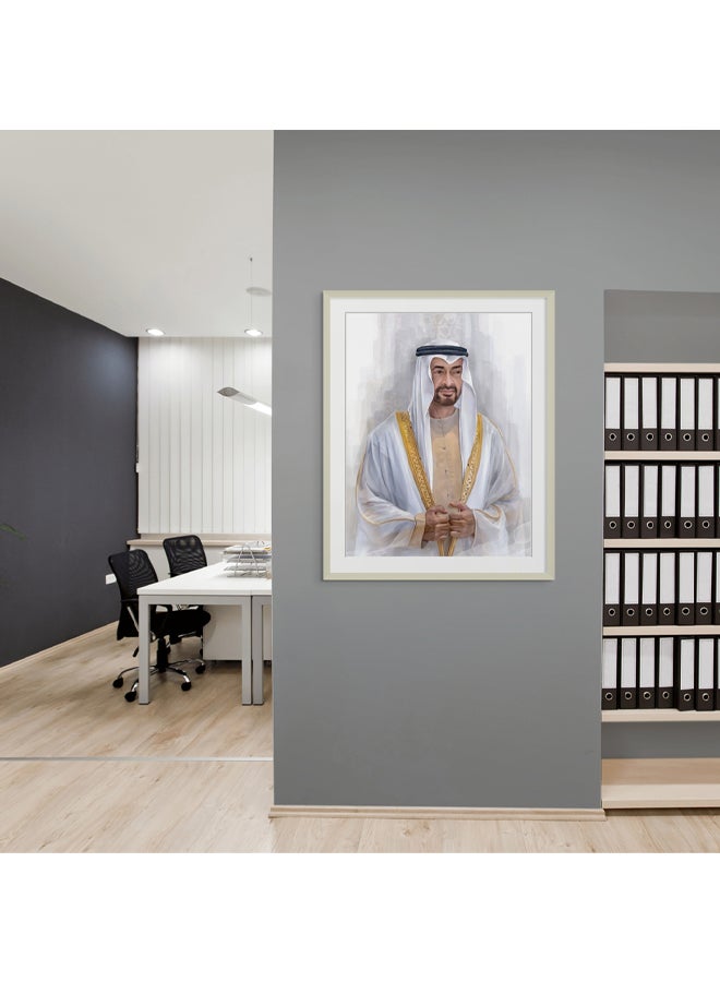 Art Decor Framed Fine Art of Sheikh Mohammed Bin Zayed Bin Sultan Al Nahyan Portrait UAE Wall Art with Matt Board Print Wall Decor for Home Living Room Office and Gifting - Image 3