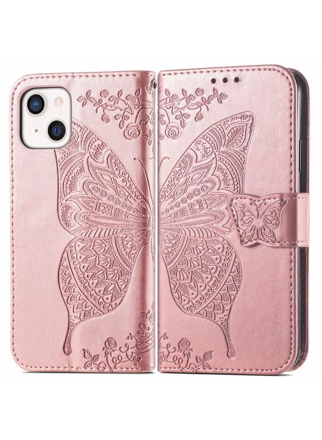 Zaboon Case For iPhone 13 Butterfly Love Flower Embossed Horizontal Flip Leather Case with Bracket / Card Slot / Wallet / Lanyard - Image 2