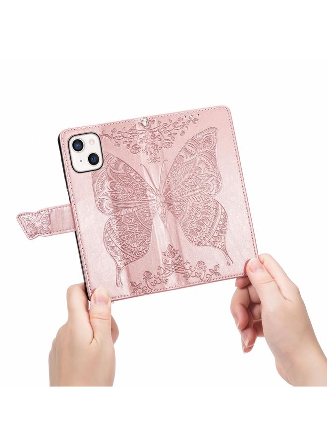 Zaboon Case For iPhone 13 Butterfly Love Flower Embossed Horizontal Flip Leather Case with Bracket / Card Slot / Wallet / Lanyard - Image 5