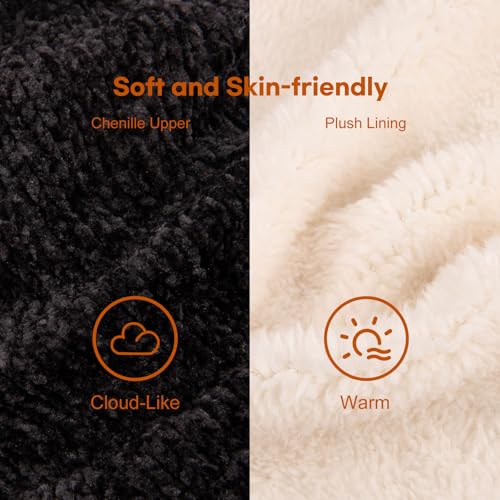 LongBay Women's Chenille Knit Bootie Slippers Cute Plush Fleece Memory Foam House Shoes (Large / 9-10 B(M), Black) - Image 3