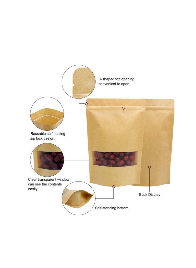 SYOSI Kraft Paper Pouch 25Pcs Stand Up Food Bag, Reusable Kraft Paper Pouch with Transparent Window for Nuts, Coffee Beans, Tea Leaves, Spices  - Image 4