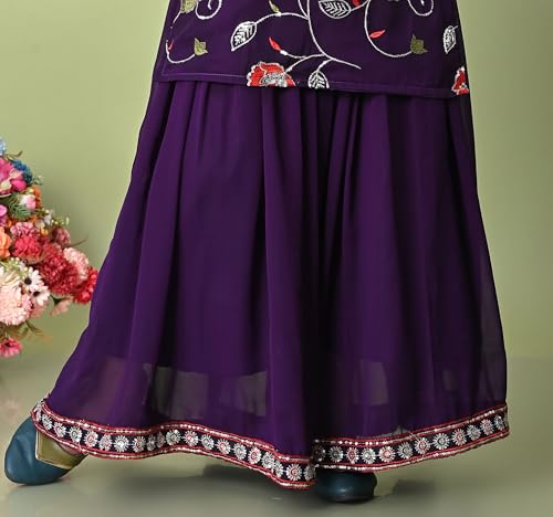 SPAMitude - Georgette Embroidery Sequin Kurta, Skirt and Dupatta Set for Girls – Ethnic Party Dress I Birthday Trendy Classic Outfit I Square Neck Sleeveless (PURPLE, 12-13 YEARS) - Image 4