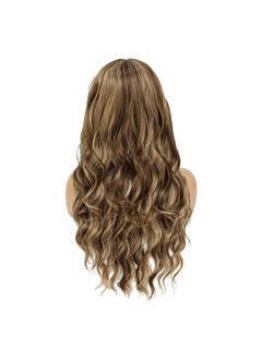 SWACC SWACC Long Curly Wavy Wig with Bangs Synthetic Hair Wig for Women with Wig Cap (Brown Blond Highlight)  - Image 2