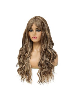 SWACC SWACC Long Curly Wavy Wig with Bangs Synthetic Hair Wig for Women with Wig Cap (Brown Blond Highlight)  - Image 4