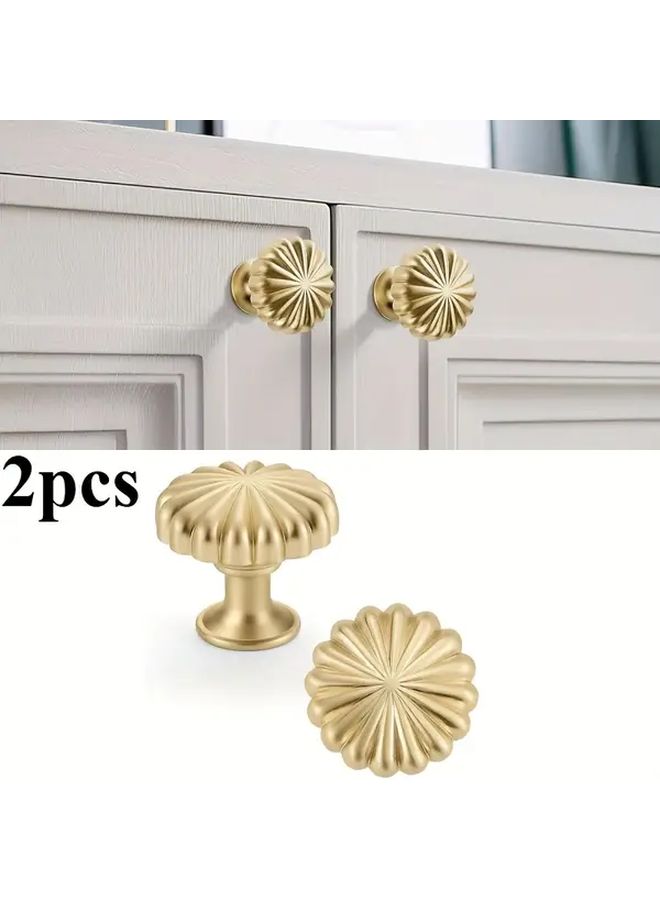 2pcs Golden Cabinet Knobs Vintage Kitchen Drawer Handles Pulls Hardware - Image 1