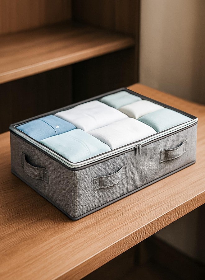 CLAPONE 1 Pack 66 L Underbed Storage Bag for Clothes Foldable Underbed Storage Bags Clothing Storage Organiser with Zipper Strong Handle Multipurpose Under Bed Storage for Paper, Blankets (Grey) - Image 1