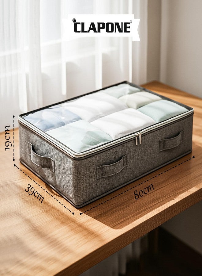 CLAPONE 1 Pack 66 L Underbed Storage Bag for Clothes Foldable Underbed Storage Bags Clothing Storage Organiser with Zipper Strong Handle Multipurpose Under Bed Storage for Paper, Blankets (Grey) - Image 2