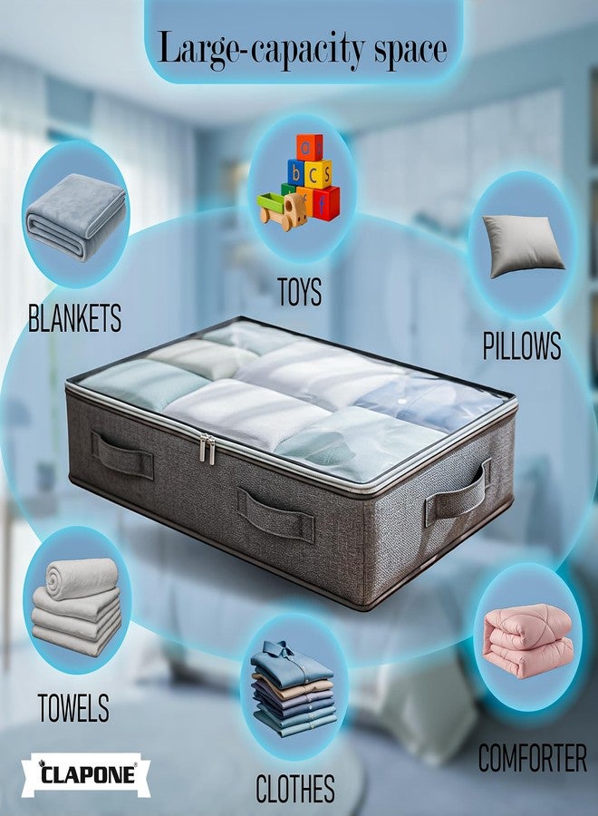 CLAPONE 1 Pack 66 L Underbed Storage Bag for Clothes Foldable Underbed Storage Bags Clothing Storage Organiser with Zipper Strong Handle Multipurpose Under Bed Storage for Paper, Blankets (Grey) - Image 3