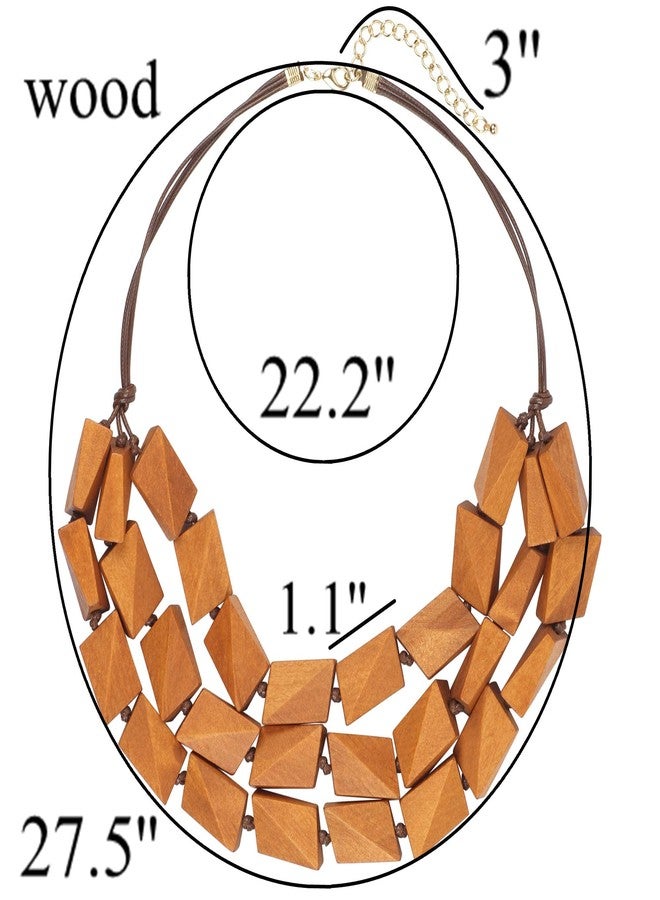 Coiris 3 Layers Big Faceted Wood Beaded Strand Statement Necklace for Women Chunky Collar (N0018-Light Brown) - Image 5