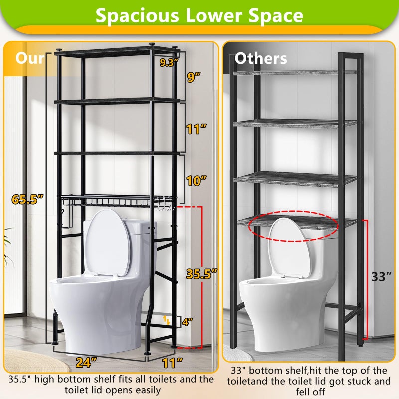 Mlinavn Over-The-Toilet Storage Rack, 4-Tier Bathroom Organizer Shelf Over Toilet with Adjustable Shelf and Basket, Freestanding Space Saver Bathroom Shelves Above Toilet for Room (Black) - Image 2
