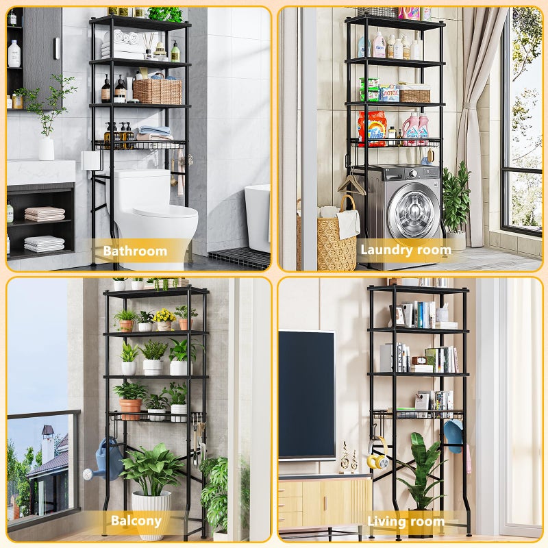 Mlinavn Over-The-Toilet Storage Rack, 4-Tier Bathroom Organizer Shelf Over Toilet with Adjustable Shelf and Basket, Freestanding Space Saver Bathroom Shelves Above Toilet for Room (Black) - Image 4