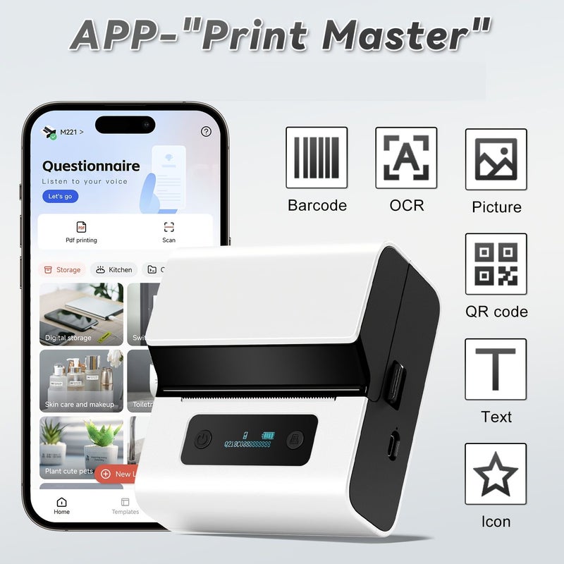Phomemo M221 3 Inch Thermal Label Printer Portable Barcode Maker for Shipping Address Clothing Labeling Office Home Use Compatible with Phones and PCs Black - Image 3
