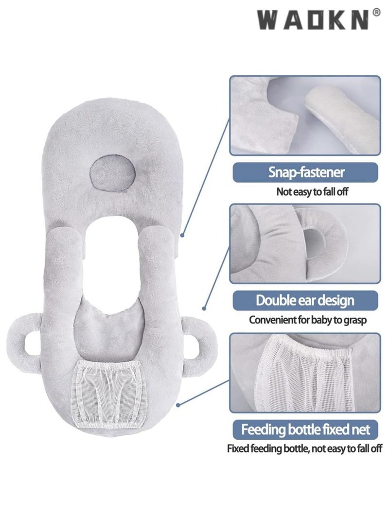 دبليو أيه أو كي أن رعاية الطفل وسادة ، حامل زجاجة الرضيع ، محمول وسادة دعم الوليد ، الرضاعة الطبيعية وسادة ، وسادة دعم قابل للتعديل زجاجة الرضاعة الطبيعية ، ومكافحة البصق وسادة ، وسادة مريحة ، رمادي - Image 4