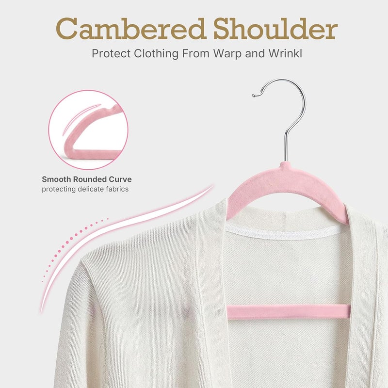 HOUSE DAY Lt Pink Velvet Hangers 60 Pack, Non Slip Clothes Felt Hanger Heavy Duty for Coat, Premium Slim Space Saving Suit Hangers for Closet Organizer, 360° Rotating Silver Hook - Image 3