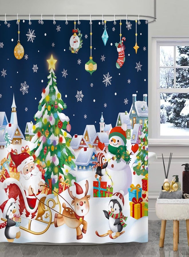 Bonhause Christmas Shower Curtain, Cute Santa Claus Reindeer Penguin Snowman Winter Bathroom Decor for Kids 72 x 72 Inch Polyester Fabric Waterproof Bath Curtain with 12 Hooks - Image 2