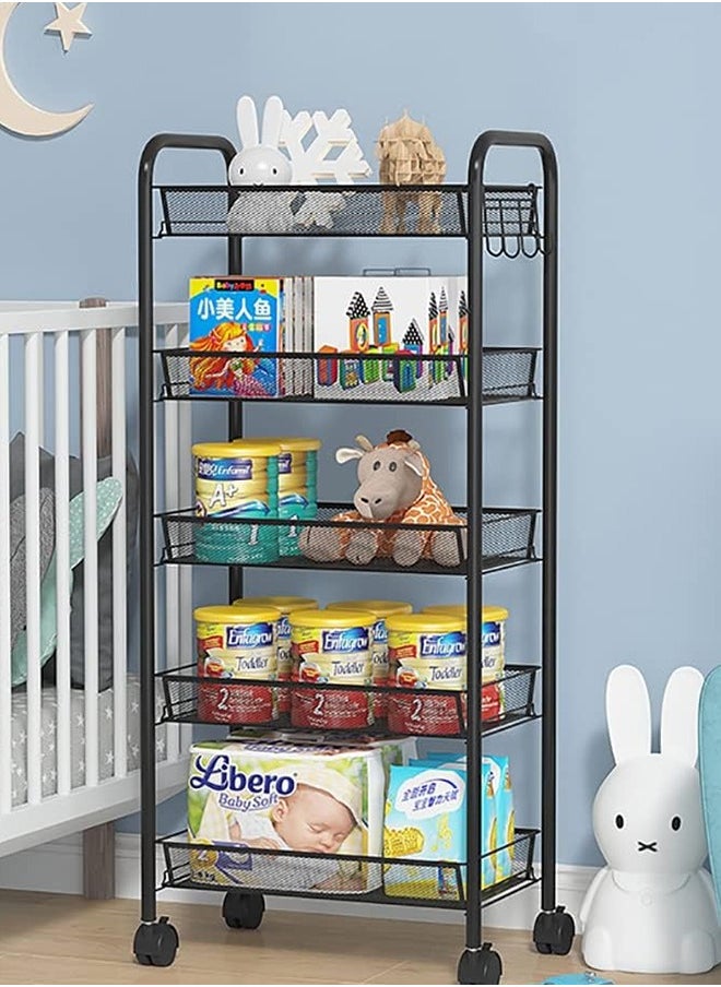 JCB CHIC - Kitchen Storage Rack Rolling Fruit Vegetable Storage Basket Floorstanding Storage Shelf with Wheels for Living Room Bedroom Bathroom Kitchen Laundry Room Home Office Utility Cart - Image 1