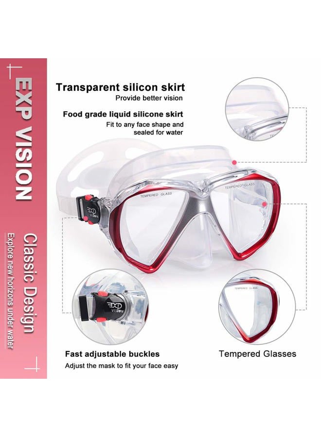 EXP VISION Snorkel Diving Mask, Panoramic HD Swim Mask, Anti-Fog Scuba Diving Goggles, Tempered Glass Dive Mask Adult Youth Silicone Skirt Swim Goggles with Nose Cover - Image 3