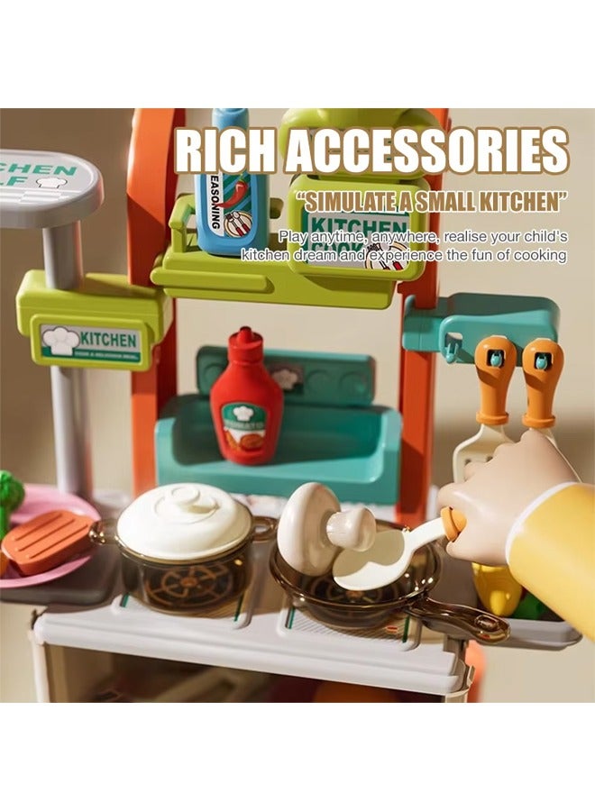 Kids Shopping Cart 2 in 1 Toy Shopping Cart with Shop Accessories, 42pcs Pretend Play Grocery Store Toy Kitchen Game Trolley Play Set for Kids - Image 5