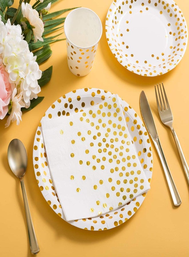 HOMIX 175 Piece Gold Party Supplies Set Serves 25 - Gold Paper Plates Napkins Cups with Gold Plastic Silverware Sets for Wedding Bridal Shower Baby Shower Holiday Parties - Image 4