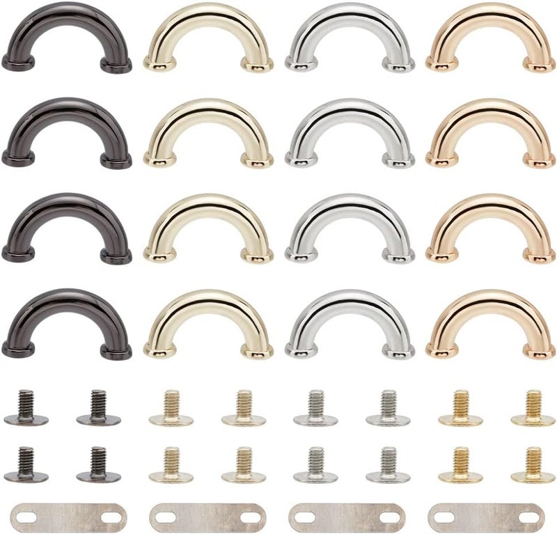 klarako 16 Sets Metal D-Ring Purse Side Connector, 4 Colors Thicken Handbag Chain Connector Arch Bridge Buckles with Screw Purse Suspension Clasp Hardware for Leather Crafts Bag Making, 1.2×0.6×0.3Inch - Image 1
