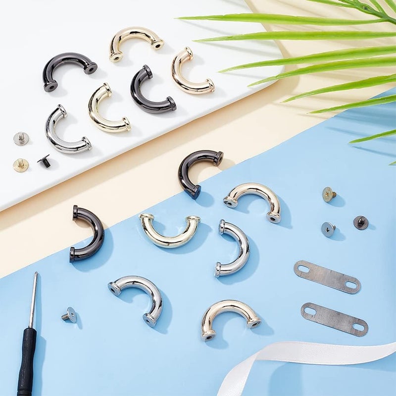 klarako 16 Sets Metal D-Ring Purse Side Connector, 4 Colors Thicken Handbag Chain Connector Arch Bridge Buckles with Screw Purse Suspension Clasp Hardware for Leather Crafts Bag Making, 1.2×0.6×0.3Inch - Image 4