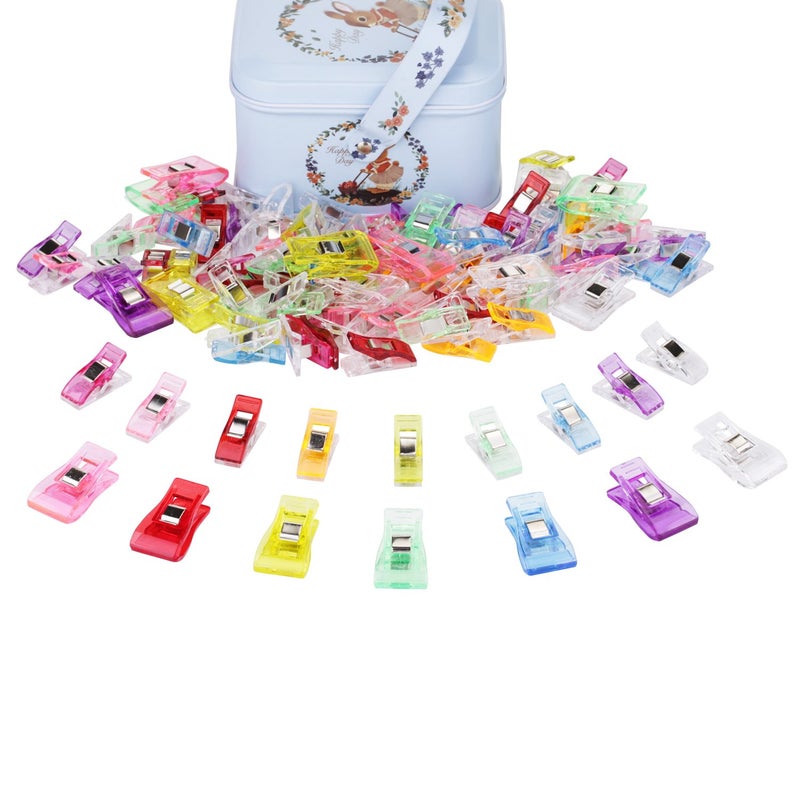 CampTek Pack of 100 Sewing Fabric Clips with Tin Box,Sewing Notions for Sewing Quilting Supplies, Crafting Tools Accessories,Paper Work,Assorted Colors(80 Small+20 Middle Plastic Clips) - Image 2