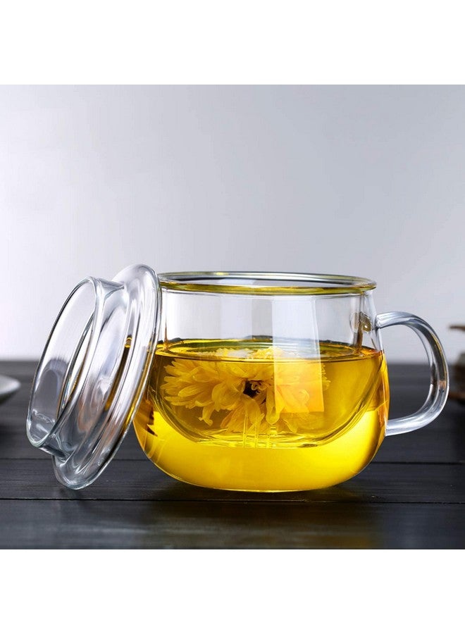 NILKANTH 13 Ounce Tea Cups Kits Loose Tea-Leaf Brewing System, Thickened Glass Cups with Tea Infuser Basket and Lid, Simple Filtration Teacups Great for Family Daily (Flat Lid) - Image 2