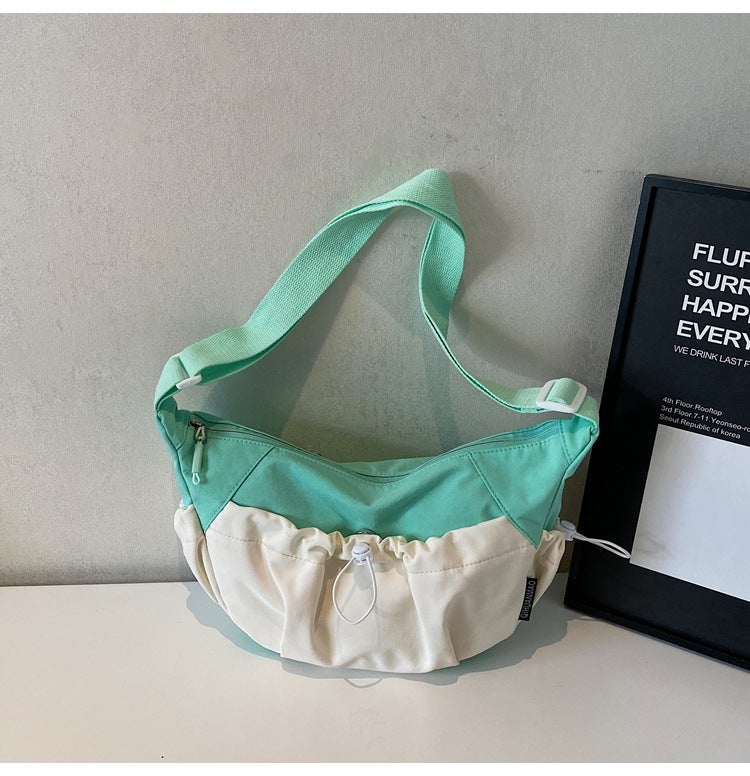 Japanese-Style Fresh Color-Blocking Canvas Bag Simple Fashion Versatile Casual Shoulder Bag For Class Commuting Shopping Crossbody Bag