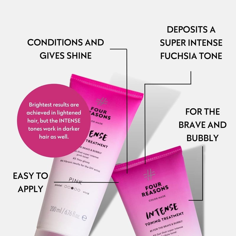 Four Reasons Color Mask INTENSE Fuchsia (27 Colors)  Intensive Toning Treatment  Color Depositing Conditioner Semi Permanent Pink Hair Dye for Lightened and Colored Hair 100% Vegan 200 ml - Image 3