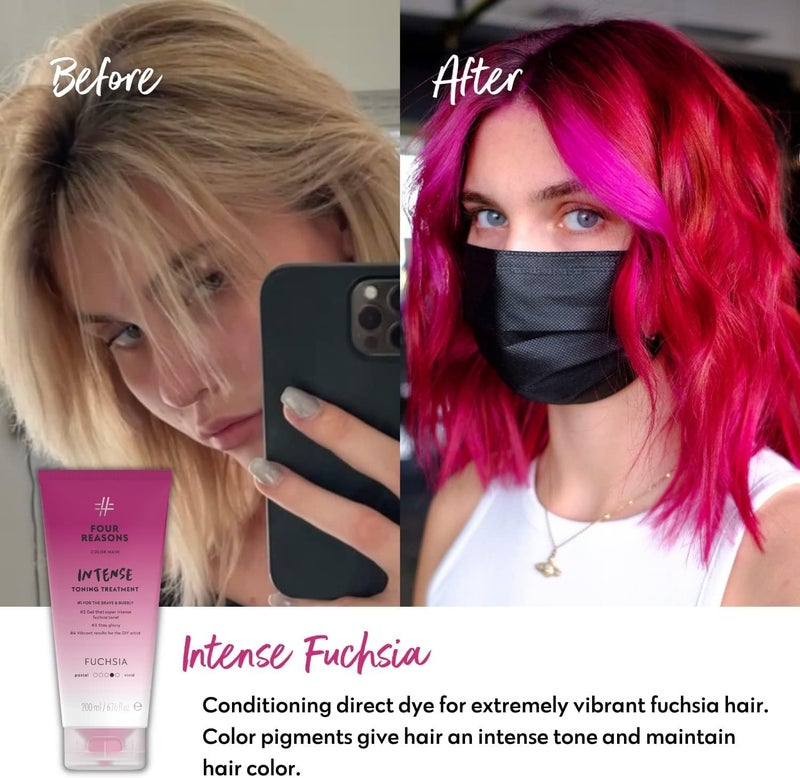 Four Reasons Color Mask INTENSE Fuchsia (27 Colors)  Intensive Toning Treatment  Color Depositing Conditioner Semi Permanent Pink Hair Dye for Lightened and Colored Hair 100% Vegan 200 ml - Image 2