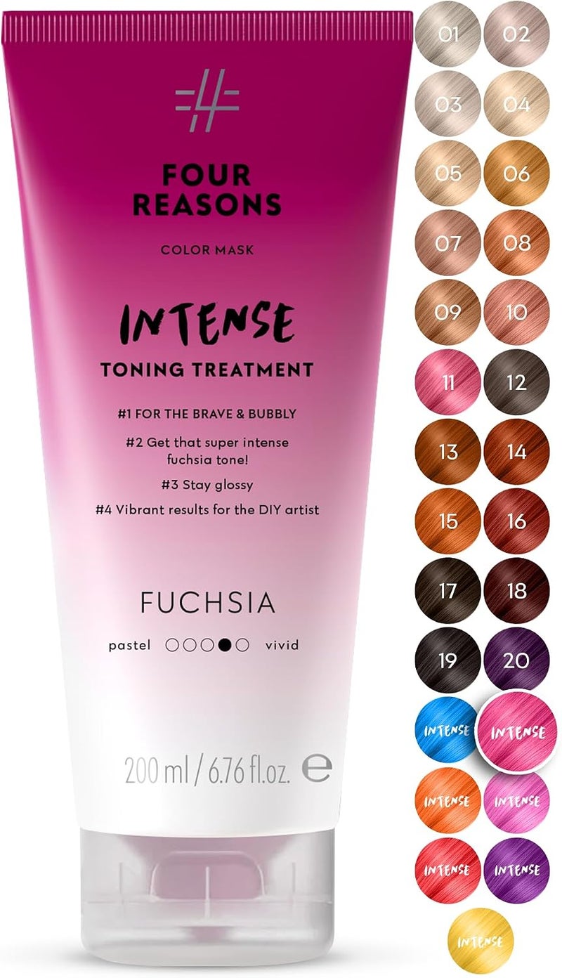 Four Reasons Color Mask INTENSE Fuchsia (27 Colors)  Intensive Toning Treatment  Color Depositing Conditioner Semi Permanent Pink Hair Dye for Lightened and Colored Hair 100% Vegan 200 ml - Image 1