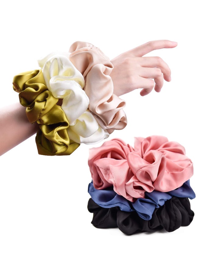 CEELGON Big Real Silk Scrunchies for Women 63Inches Large Scrunchie Satin Oversized Silk Thick Elastic Hair Ties Jumbo Hair Scrunchies 6 Pack BlackWhitePink ChampagneNavyYellow - Image 3