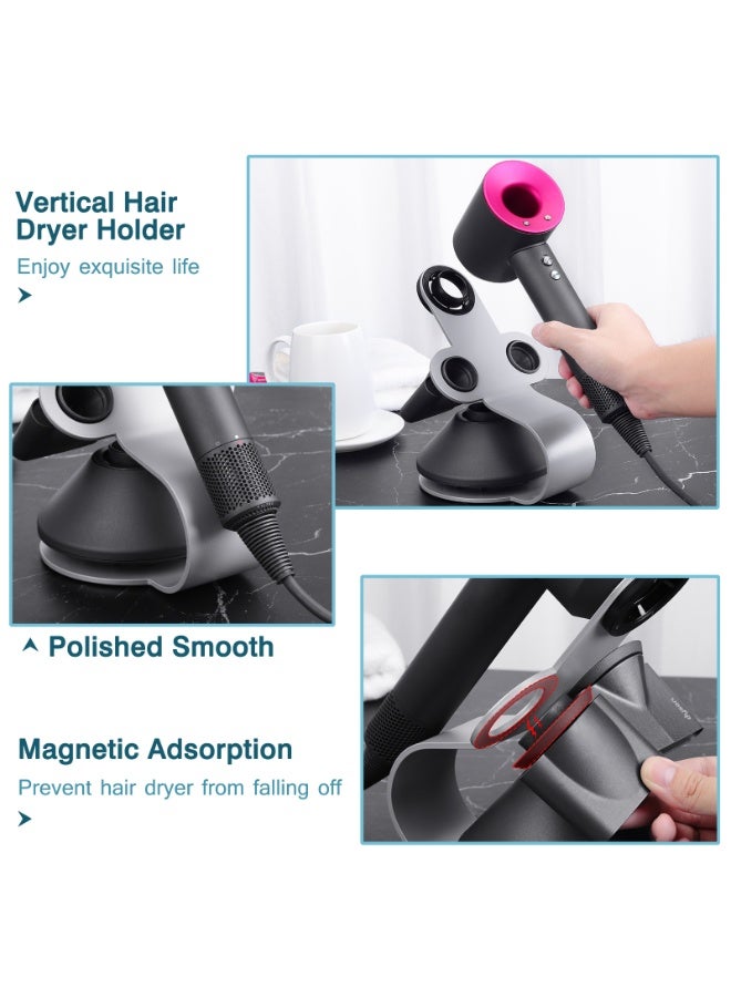 Hairdryer Stand, Magnetic Aluminium Alloy Desktop Holder, Hairdryer Storage Rack, Hairdryer Stand Storage Rack (Silvery) - Image 3