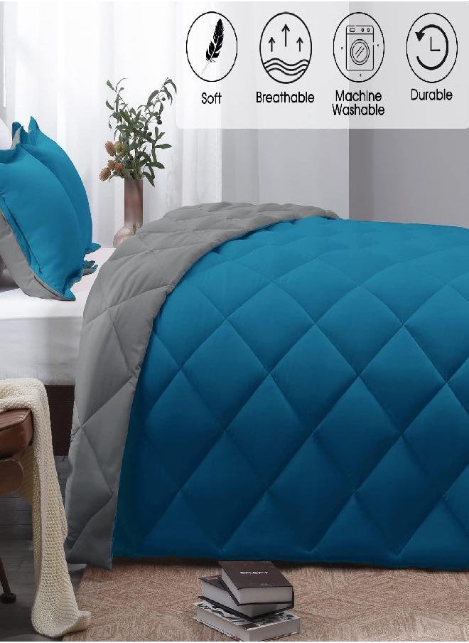 Basic Beyond Basic Beyond Down Alternative Comforter Set (Queen, Algiers Blue/Charcoal Gray) - Reversible Bed Comforter with 2 Pillow Shams for All Seasons  - Image 1