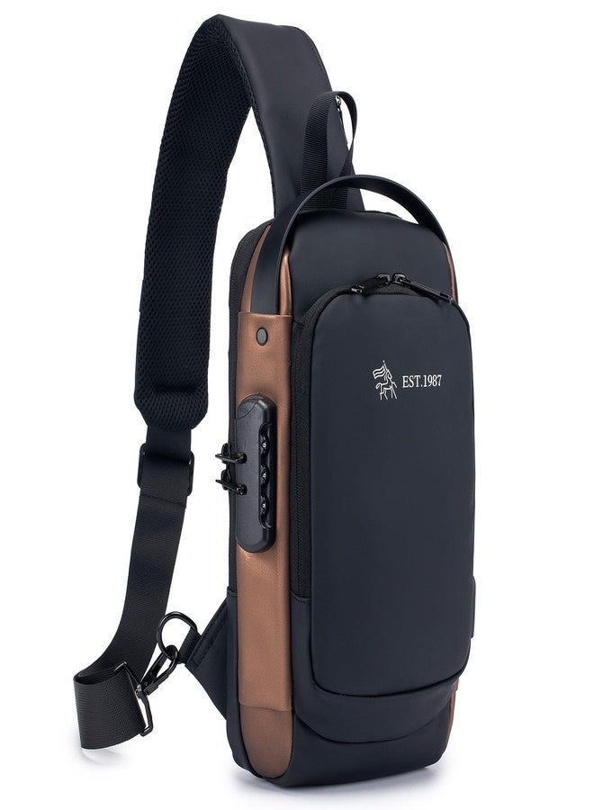 KSIBNW Sling Backpack Anti-theft Crossbody Chest Sling Bag with USB Charging Port Daypack PU Leather Shoulder Black Daypack Fanny Pack for Women Men - Image 1