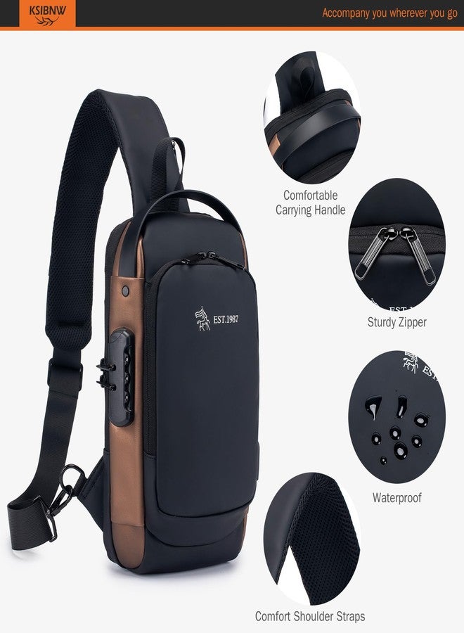 KSIBNW Sling Backpack Anti-theft Crossbody Chest Sling Bag with USB Charging Port Daypack PU Leather Shoulder Black Daypack Fanny Pack for Women Men - Image 4
