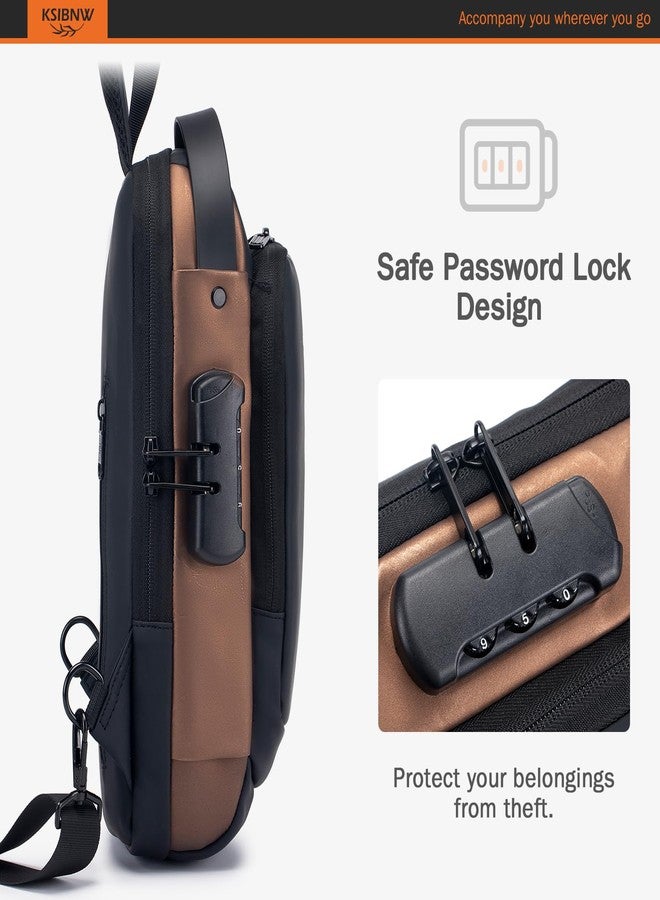 KSIBNW Sling Backpack Anti-theft Crossbody Chest Sling Bag with USB Charging Port Daypack PU Leather Shoulder Black Daypack Fanny Pack for Women Men - Image 3