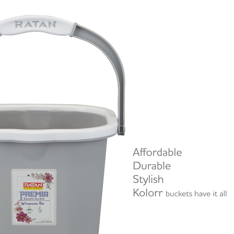 RATAN PLASTICWARE دلو راتان بلاستيكوير بريما (5 لتر × 3) - رمادي ديازو | خفيف الوزن وسهل الحمل | مثالي للاستخدام في الحمامات والمطابخ والمناطق الرطبة - Image 4