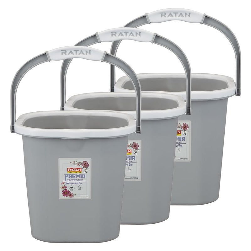 RATAN PLASTICWARE دلو راتان بلاستيكوير بريما (5 لتر × 3) - رمادي ديازو | خفيف الوزن وسهل الحمل | مثالي للاستخدام في الحمامات والمطابخ والمناطق الرطبة - Image 1