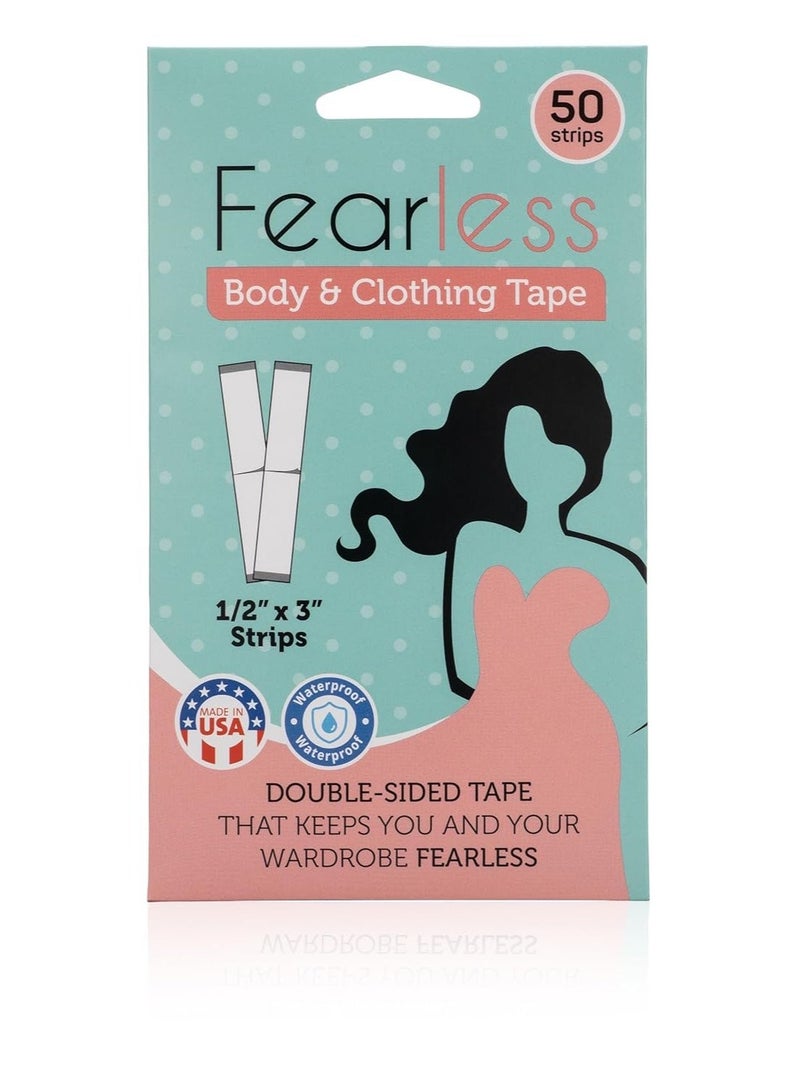 Fearless Tape Double Sided Tape for Clothing & Body | Invisible Dress Tape for Women | Hijab Tape | All-Day Strong Hold | Gentle on Skin & Fabric | 50 Strips Pack - Image 1