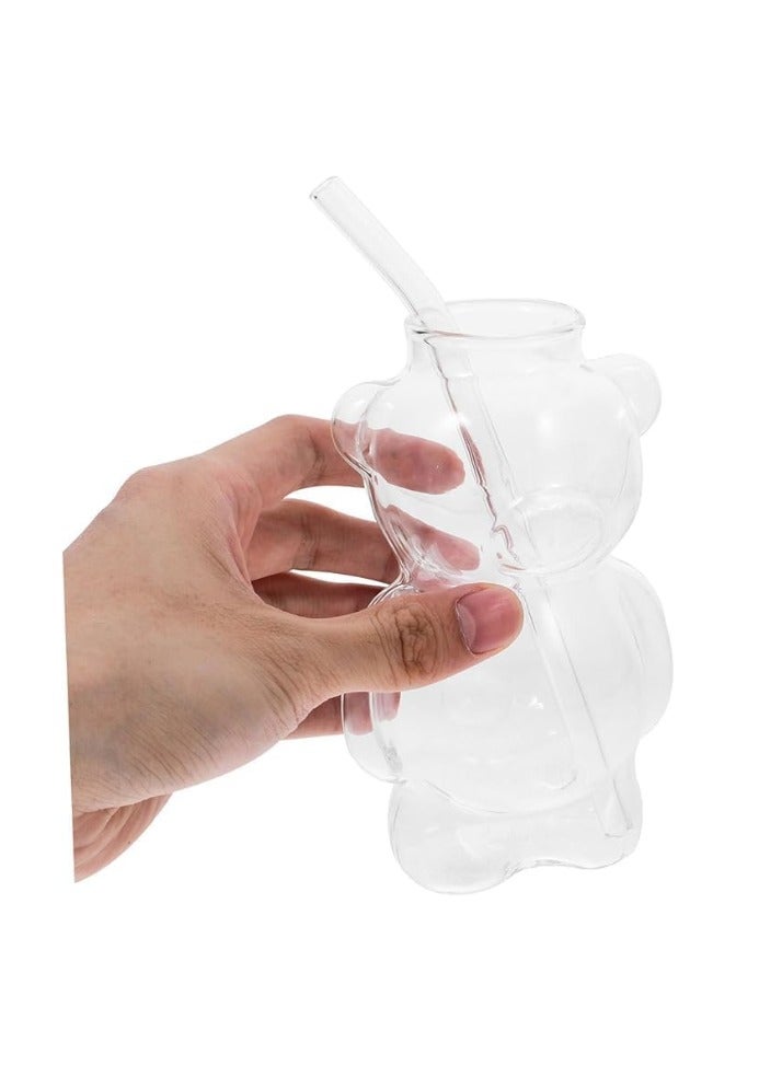 Portal Set of 2 tall bear-shaped glass cups for drinking water, coffee or cold drinks, 400ml - Image 4