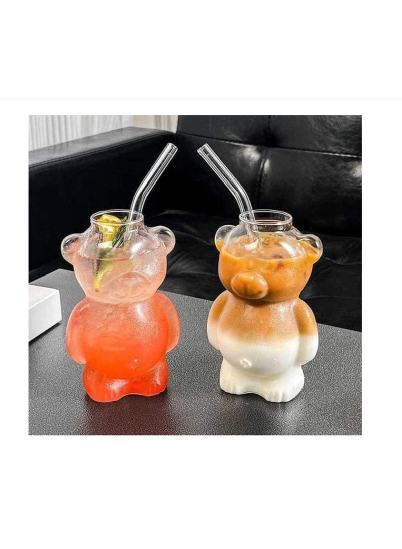 Portal Set of 2 tall bear-shaped glass cups for drinking water, coffee or cold drinks, 400ml - Image 2