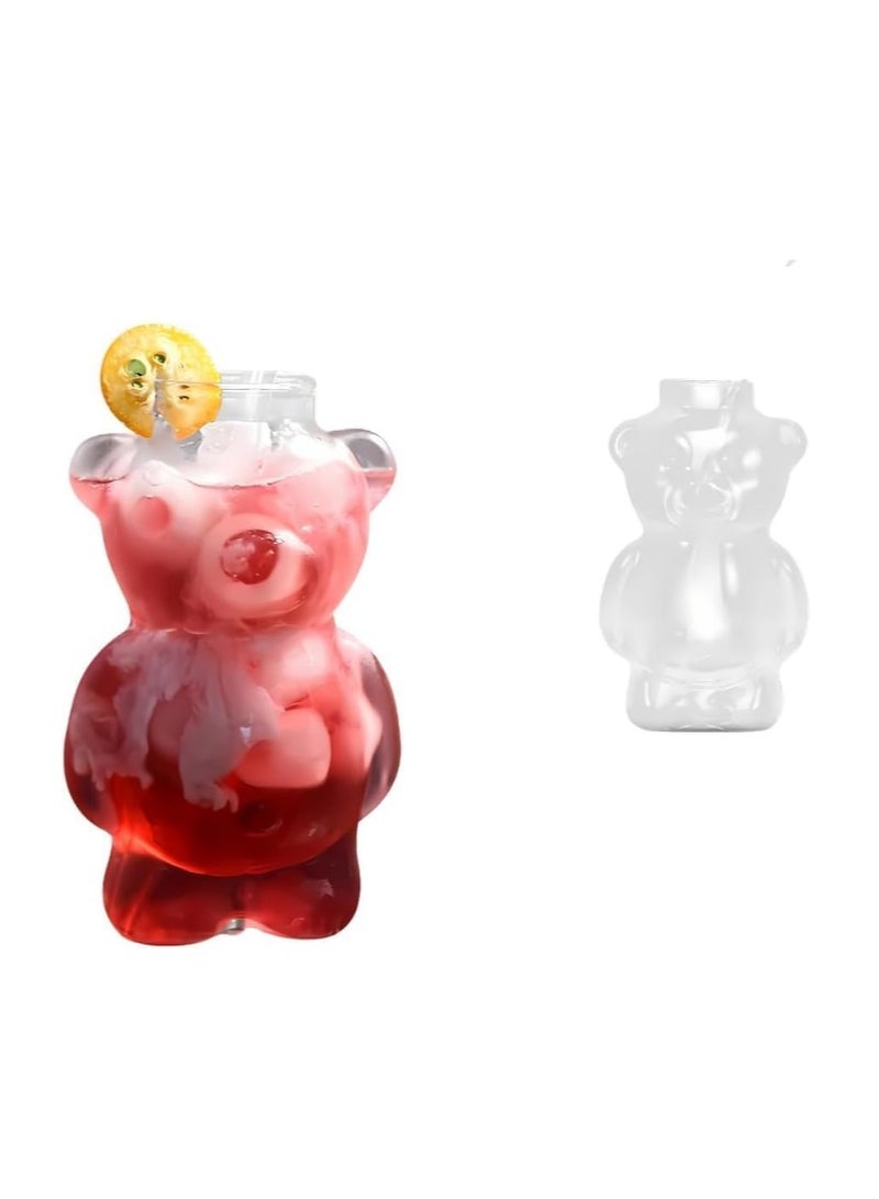 Portal Set of 2 tall bear-shaped glass cups for drinking water, coffee or cold drinks, 400ml - Image 5