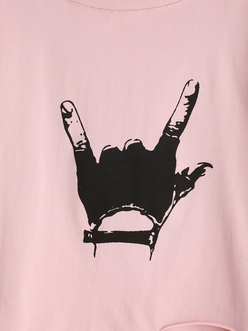 SweatyRocks Women's Short Sleeve T Shirt Graphic Print Distressed Crop Top Gesture Light Pink Large - Image 3