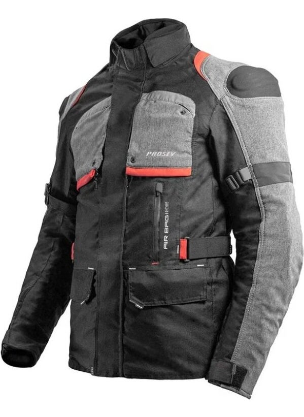 Ebakbak Motorcycle Jacket Long Model 4 Seasons Full Protection Maxdura Fabric Airbag Toruing Coat Gray  - Image 1