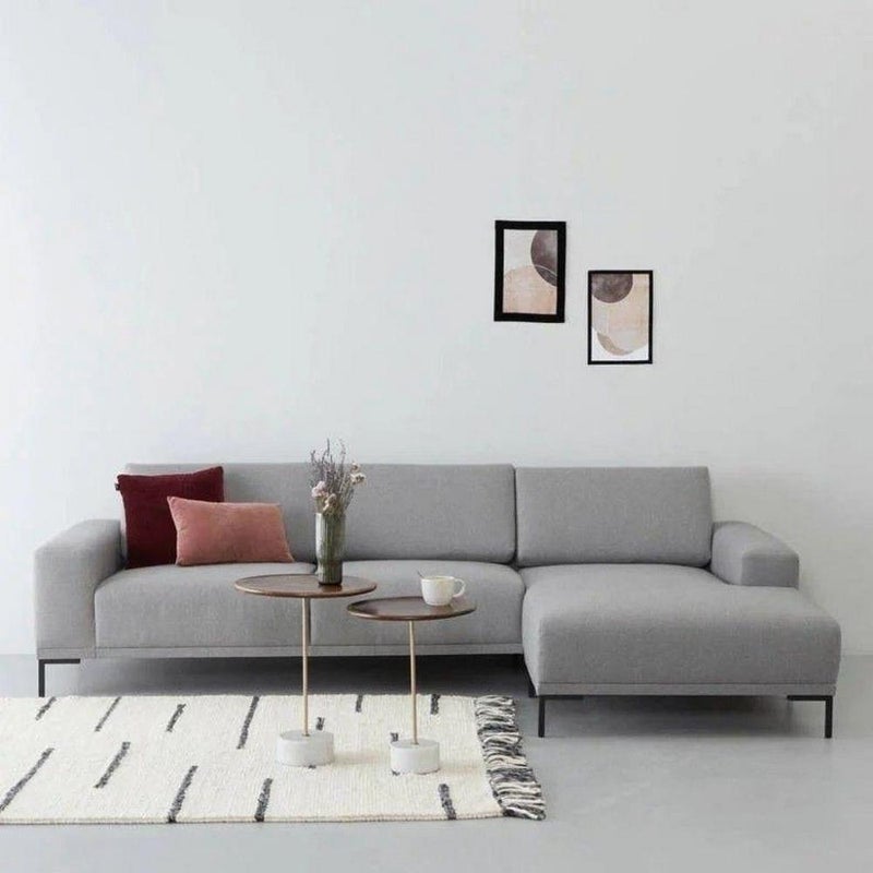 Betak Suede wood and linen corner sofa - grey - Image 1
