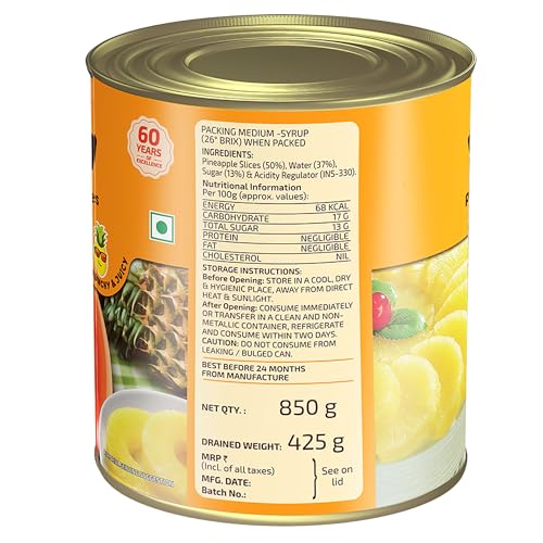 Morton Birla Morton Pineapple Slices In Sugar Syrup 850 Gm Pack of 2 - Image 4