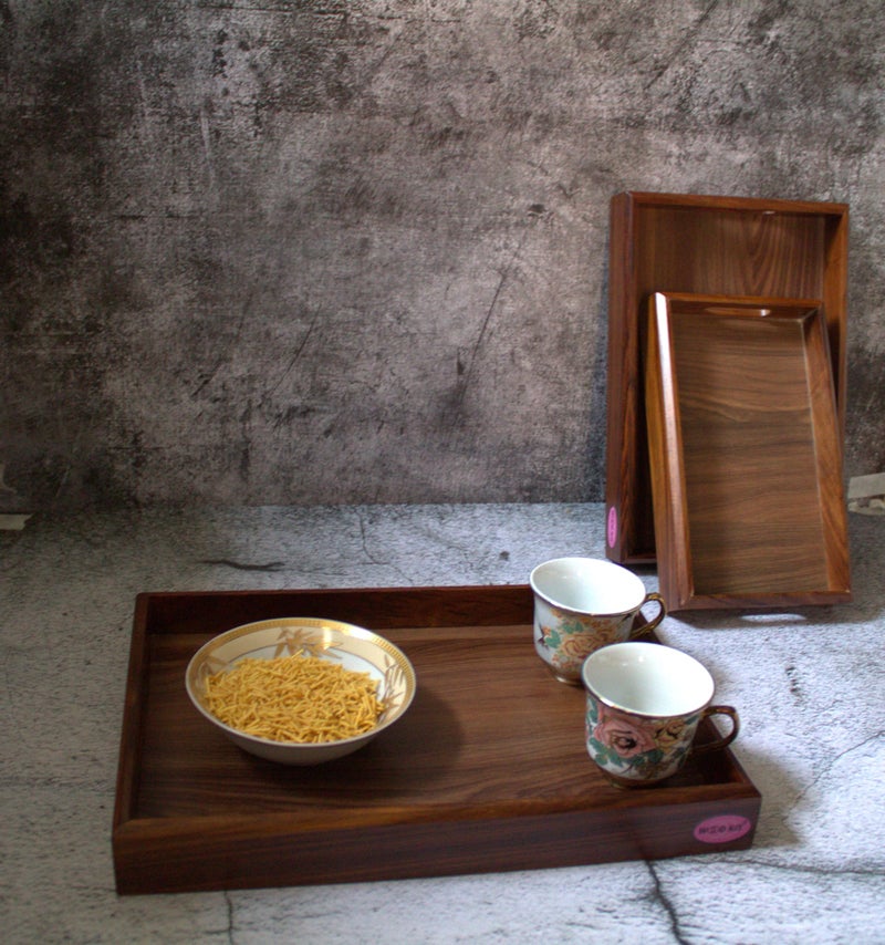 Woodkit Serving Tray, Tray with Cutout Handles, Rectangle Butler Tray for Breakfast in Bed, Coffee Table Decor, Party Rectangular,Brown - Image 2