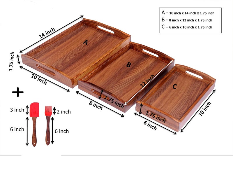 Woodkit Serving Tray, Tray with Cutout Handles, Rectangle Butler Tray for Breakfast in Bed, Coffee Table Decor, Party Rectangular,Brown - Image 4